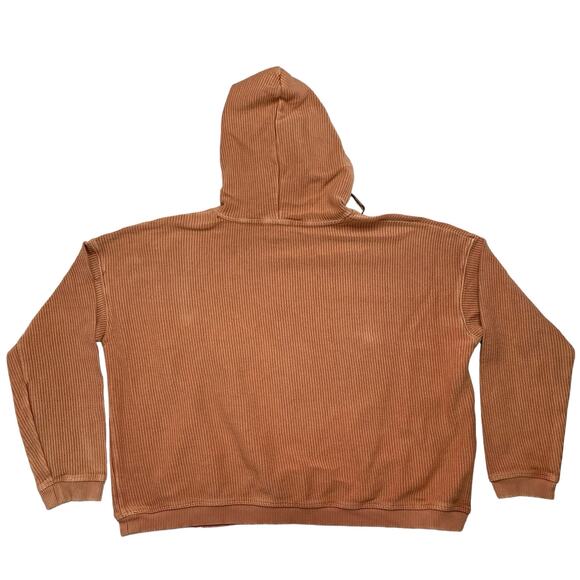 AERIE AE Ribbed Crop Hoodie in Buff Orange Size Medium Womens Relaxed Drawstring - Picture 5 of 10